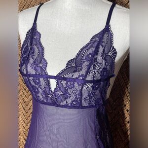 Lingerie Lace Babydoll set size S purple Teddy NEW